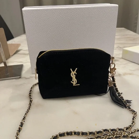 Yves Saint Laurent Velvet Black and Gold cosmetic bag pouch - Picture 1 of 4